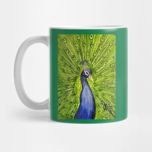 A peacock fanning out his feathers Mug